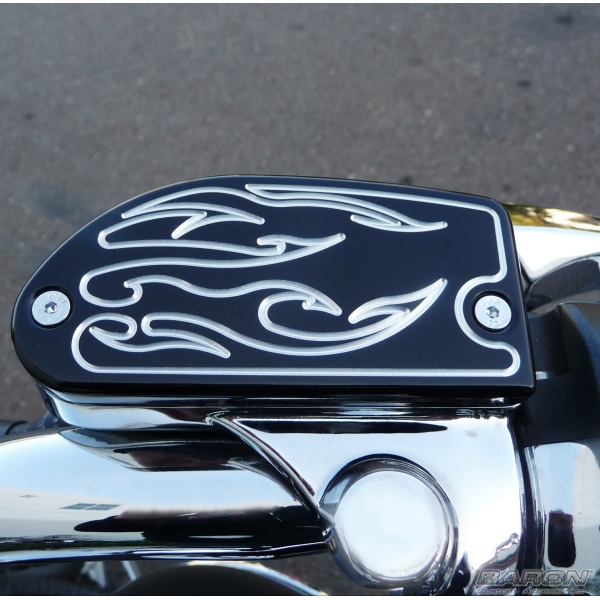 MASTER CYLINDER COVERS FLAME, BLACK Road/Stratoliner and Raider by Baron Custom Accessories